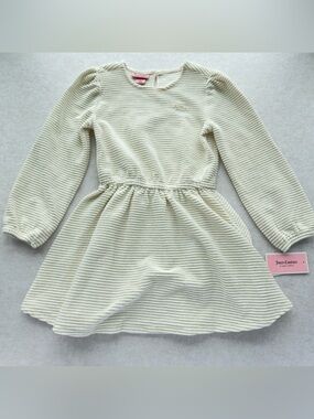 Juicy Couture Girls Ivory Gold Metallic Ribbed Dress Size 6X NWT NEW